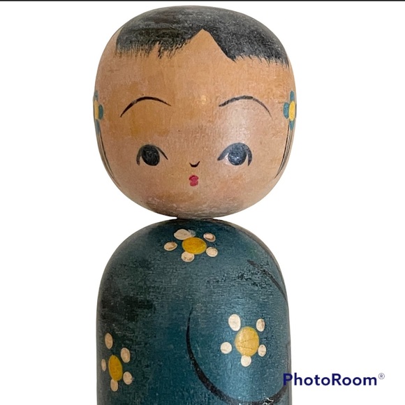 VTG Kokeshi Nesting Dolls Set, Bobble Head, Blue - Picture 5 of 10